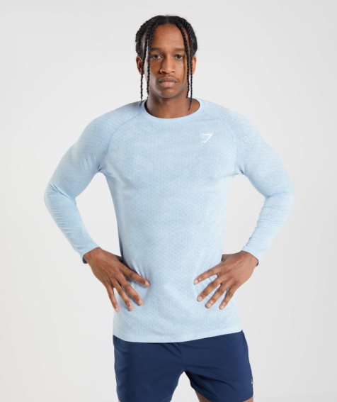 Men's Gymshark Geo Seamless Long Sleeve T-Shirts Light Blue | NZ 7MPBOJ